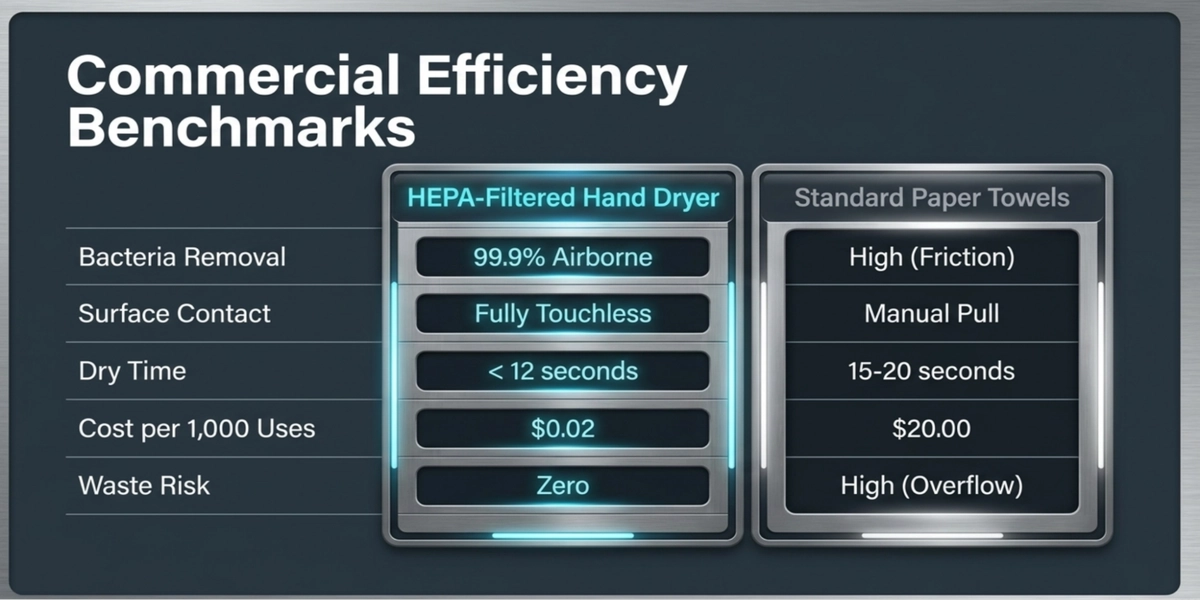 Efficiency comparison: HEPA dryer vs paper towels chart